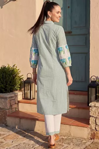 Women Striped Regular Pure Cotton Kurta with Trousers
