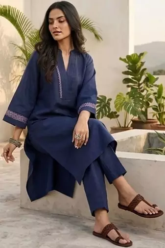 Women Ethnic Motifs Embroidered Regular Thread Work Kurta with Trousers
