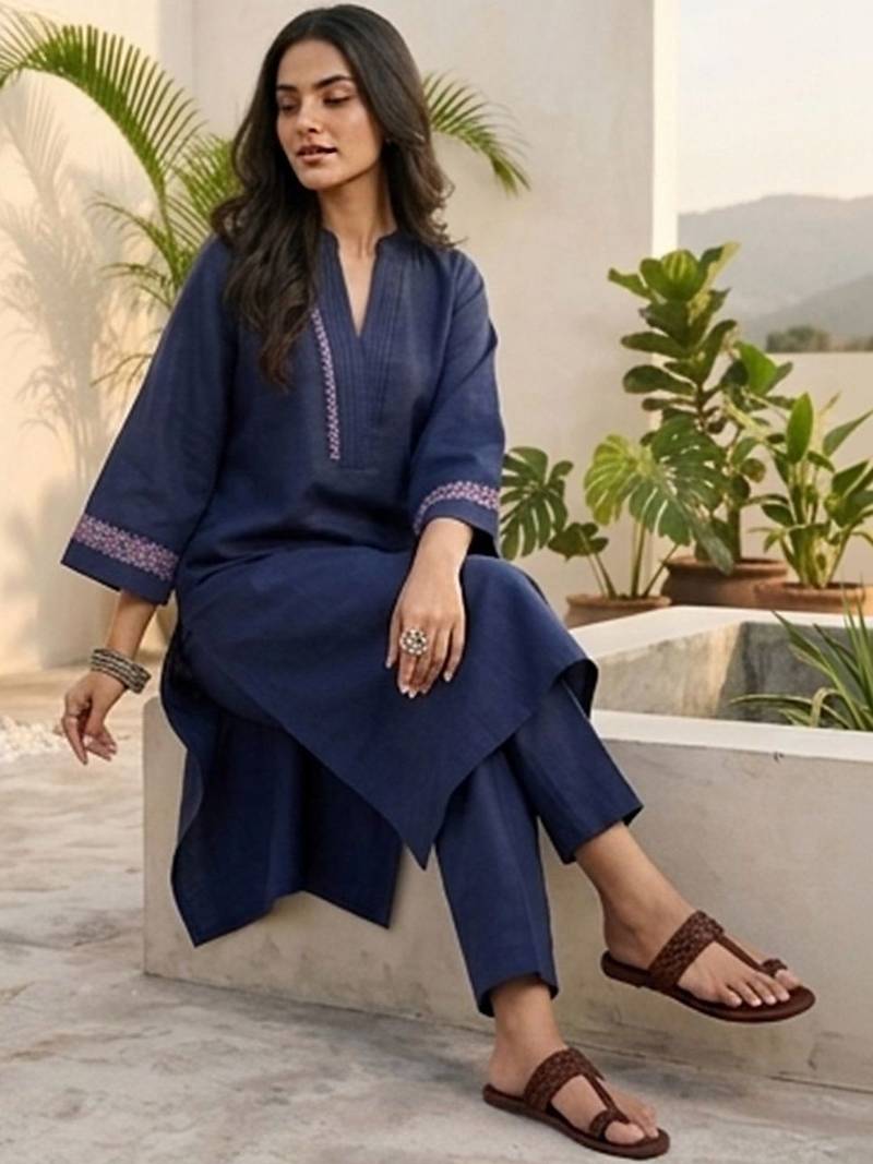 Women Ethnic Motifs Embroidered Regular Thread Work Kurta with Trousers