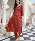 women ethnic motifs printed regular  cotton kurta with trousers