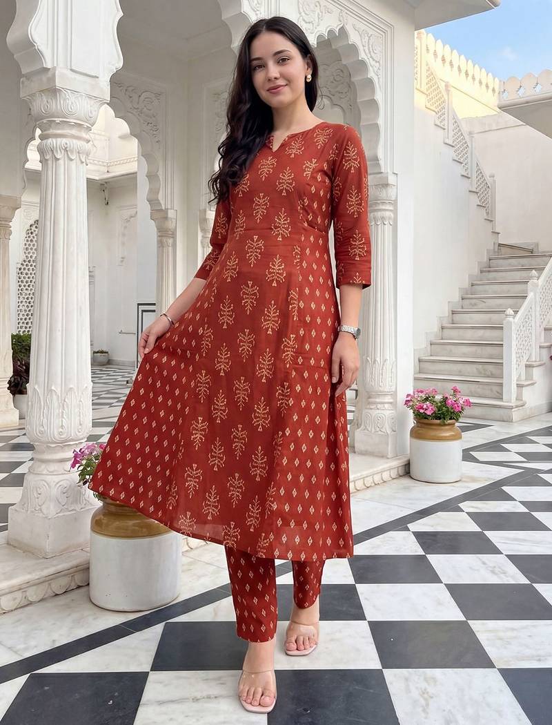 Women Ethnic Motifs Printed Regular Pure Cotton Kurta with Trousers