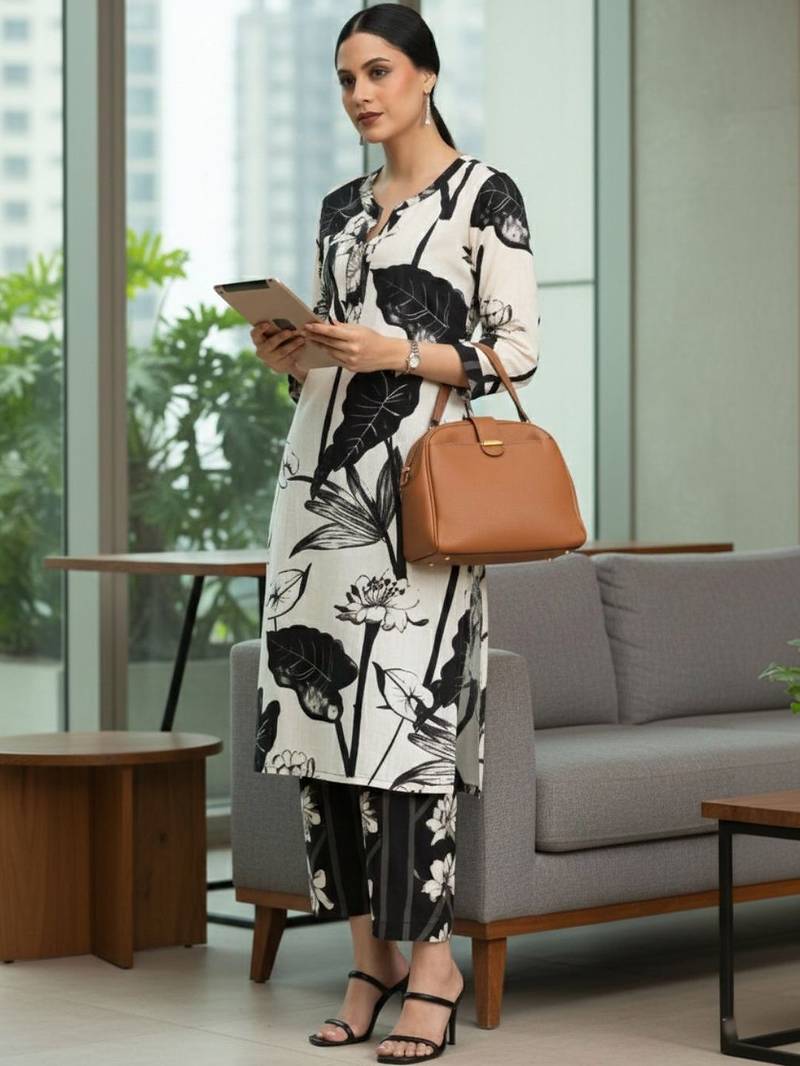 Women Floral Printed Regular Pure Cotton Kurta with Trousers