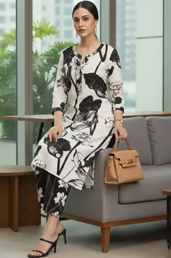 Women Floral Printed Regular Pure Cotton Kurta with Trousers