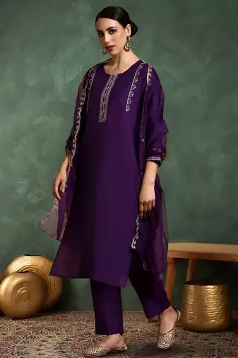 Women Ethnic Motifs Embroidered Kurta with Trousers & Dupatta