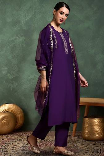 Women Ethnic Motifs Embroidered Kurta with Trousers & Dupatta