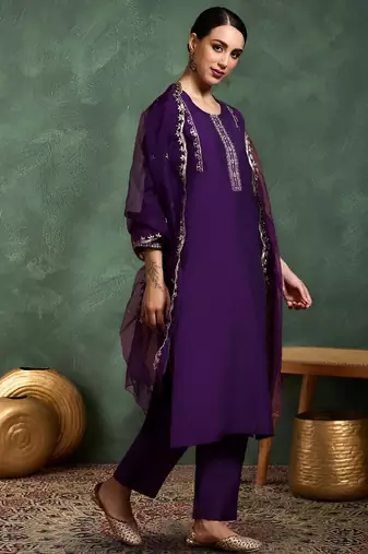 Women Ethnic Motifs Embroidered Kurta with Trousers & Dupatta