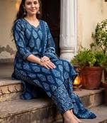 Women Ethnic Motifs Printed Regular Pure Cotton Kurta with Trousers & With Dupatta
