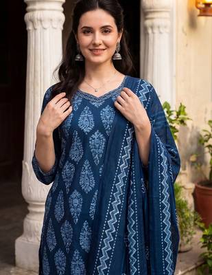 Women Ethnic Motifs Printed Regular Pure Cotton Kurta with Trousers & With Dupatta 2