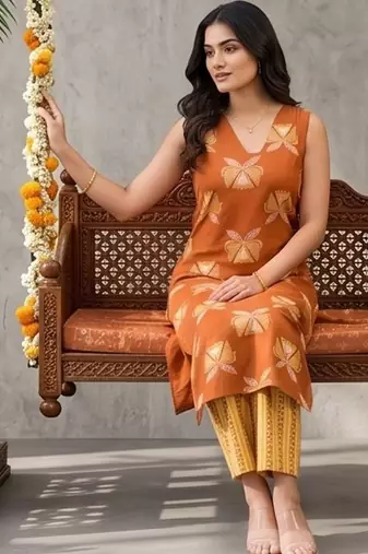 Women Ethnic Motifs Printed Regular Kurta with Trousers