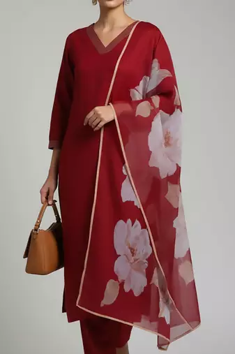 Women Floral Regular Thread Work Kurta with Trousers & With Dupatta