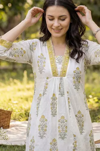 Women Floral Printed Regular Pure Cotton Kurta with Trousers & With Dupatta