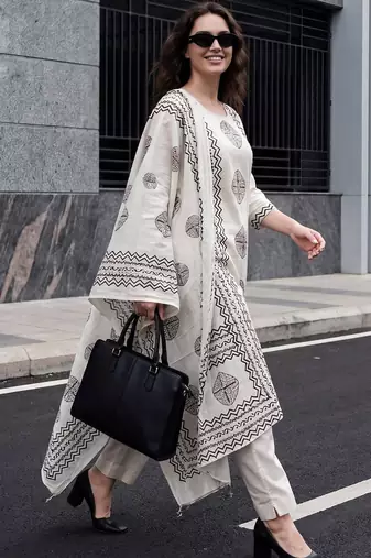 Women Ethnic Motifs Printed Regular Pure Cotton Kurta with Trousers & With Dupatta