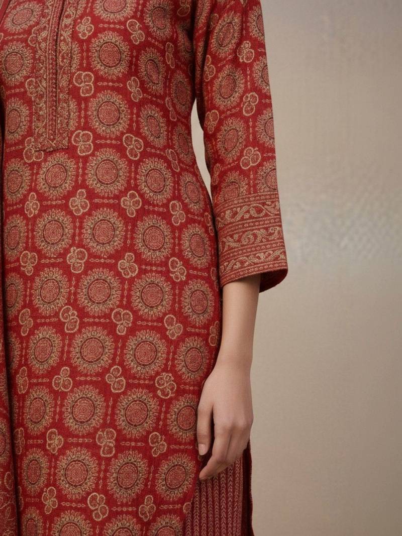 Women Ethnic Motifs Printed Regular Thread Work Pure Cotton Kurta with Trousers & With Dupatta