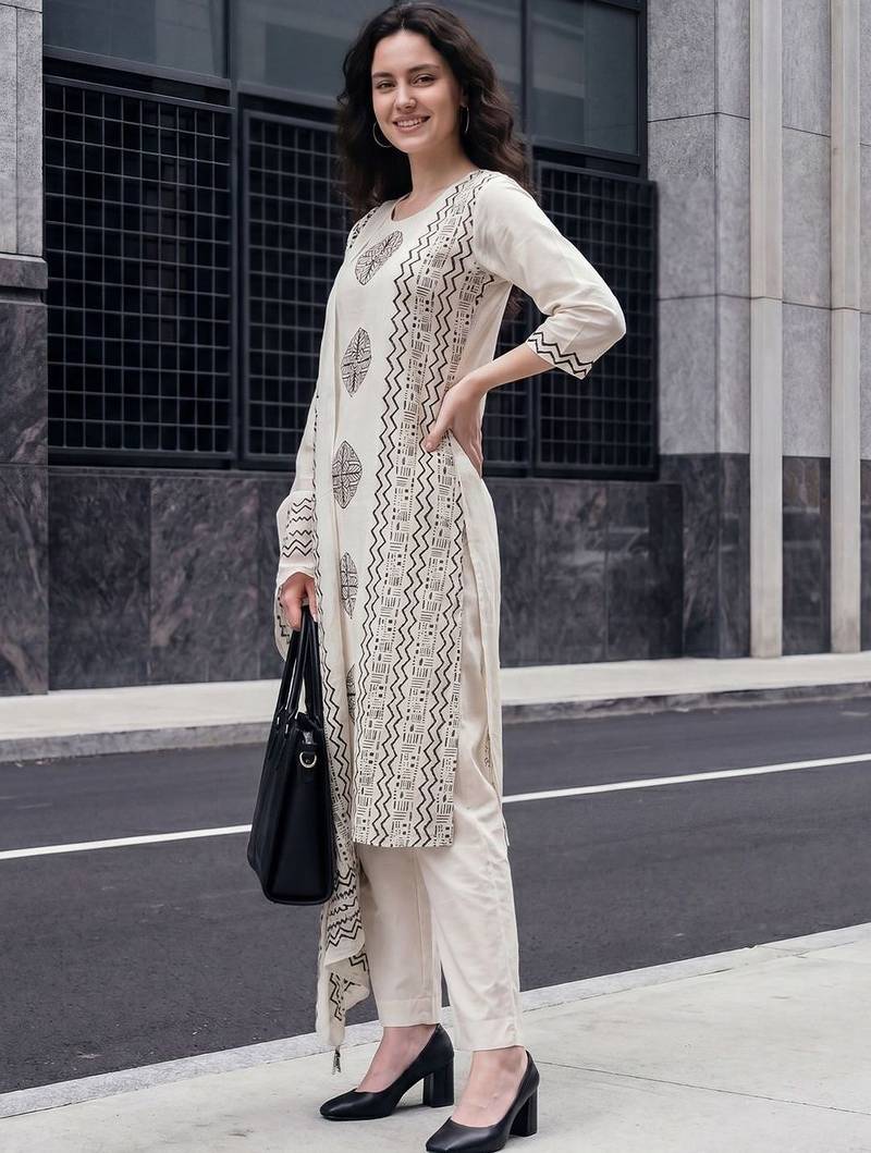 Women Ethnic Motifs Printed Regular Pure Cotton Kurta with Trousers & With Dupatta