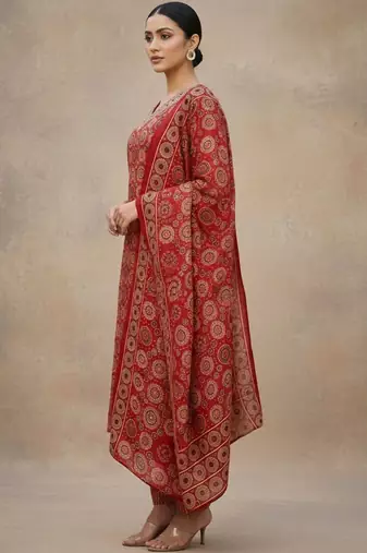 Women Ethnic Motifs Printed Regular Thread Work Pure Cotton Kurta with Trousers & With Dupatta