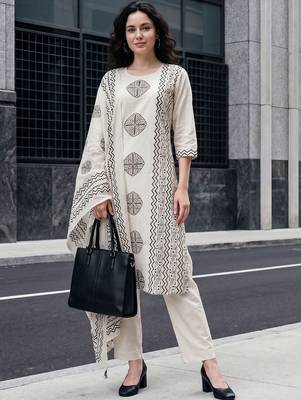 Women Ethnic Motifs Printed Regular Pure Cotton Kurta with Trousers & With Dupatta 1