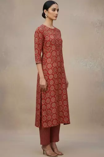 Women Ethnic Motifs Printed Regular Thread Work Pure Cotton Kurta with Trousers & With Dupatta