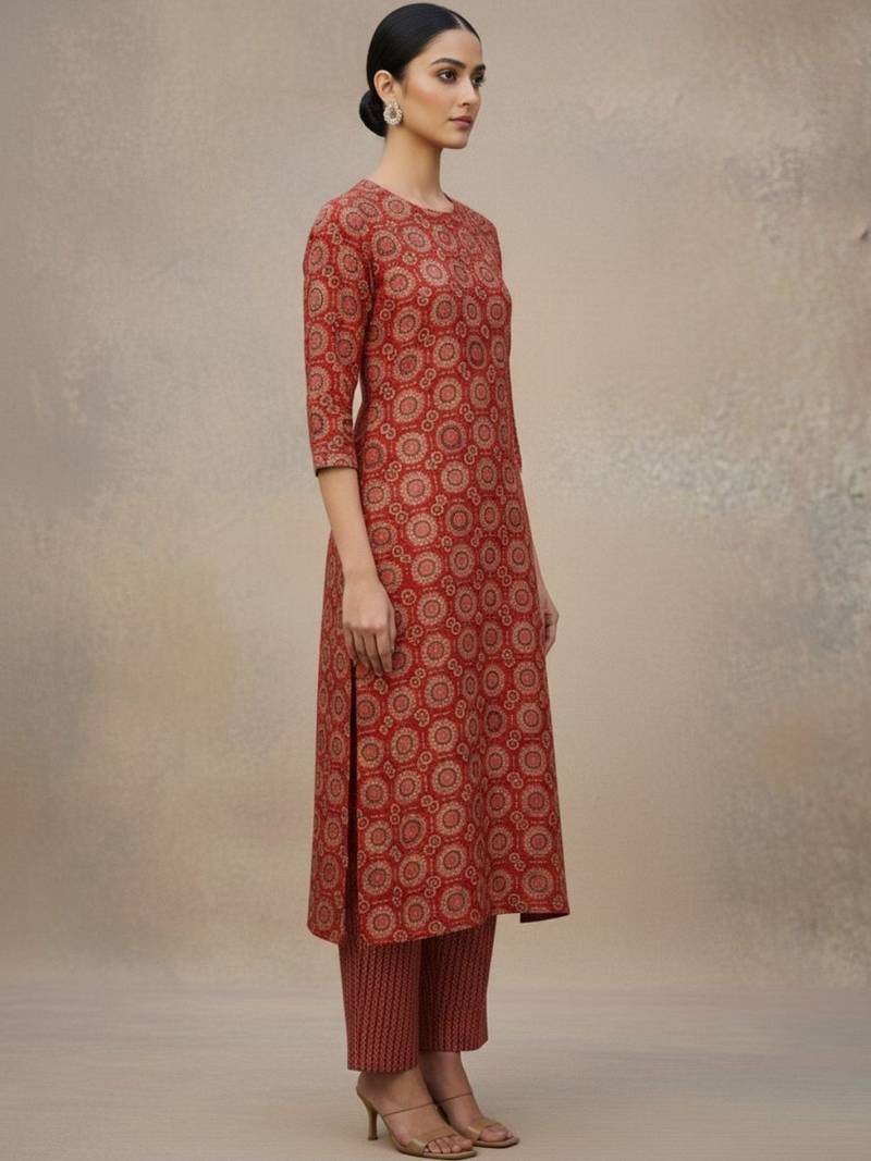 Women Ethnic Motifs Printed Regular Thread Work Pure Cotton Kurta with Trousers & With Dupatta
