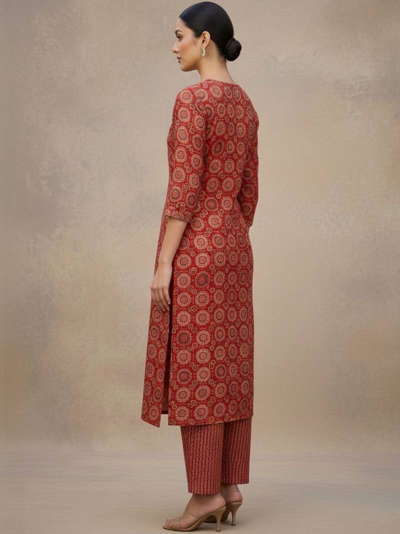 Women Ethnic Motifs Printed Regular Thread Work Pure Cotton Kurta with Trousers & With Dupatta