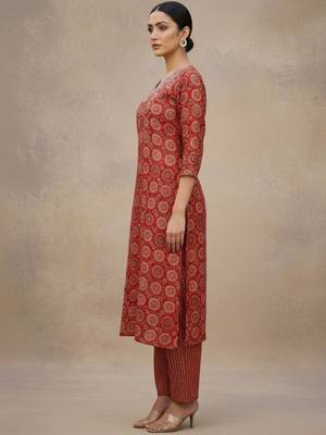 Women Ethnic Motifs Printed Regular Thread Work Pure Cotton Kurta with Trousers & With Dupatta 6