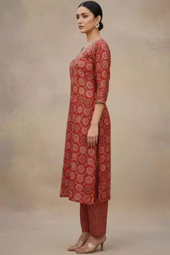 Women Ethnic Motifs Printed Regular Thread Work Pure Cotton Kurta with Trousers & With Dupatta
