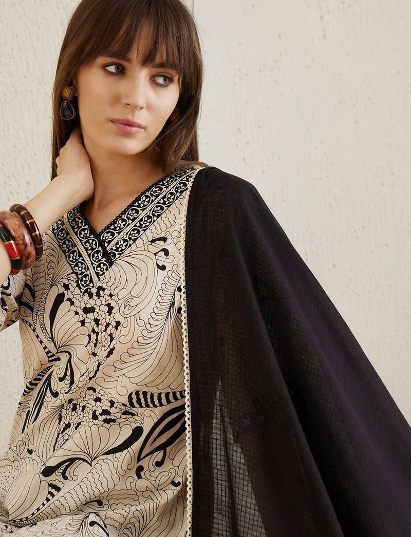 Printed Regular Mirror Work Pure Cotton Kurta with Trousers & Dupatta