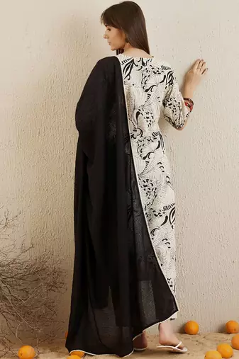 Printed Regular Mirror Work Pure Cotton Kurta with Trousers & Dupatta
