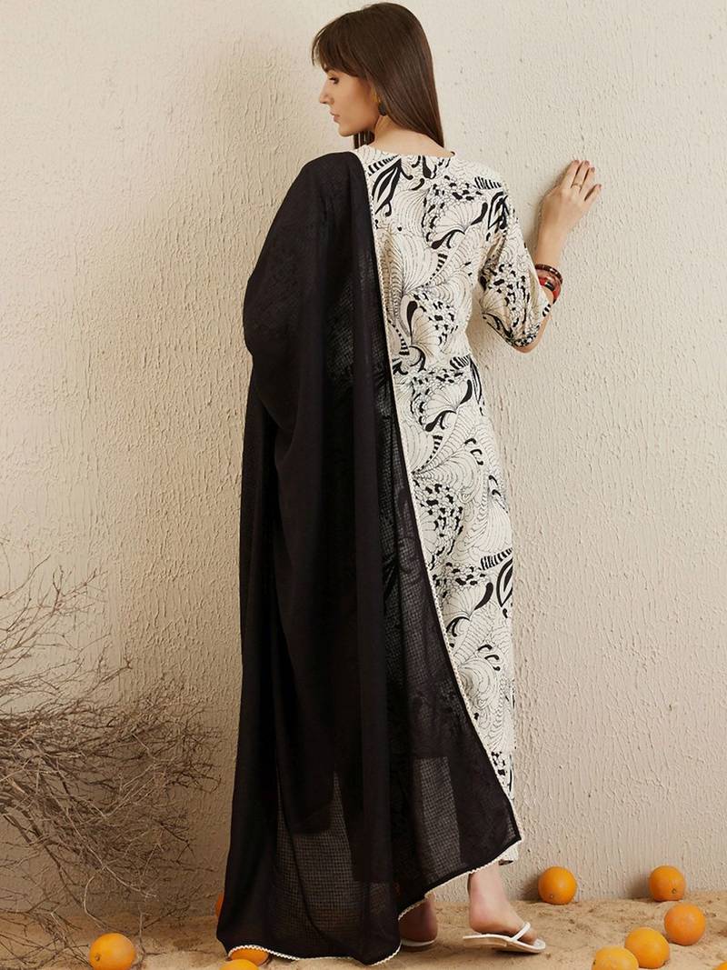 Printed Regular Mirror Work Pure Cotton Kurta with Trousers & Dupatta