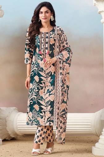 Women Floral Printed Regular Kurta with Trousers & With Dupatta