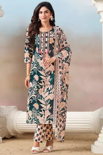 Women Floral Printed Regular Kurta with Trousers & With Dupatta