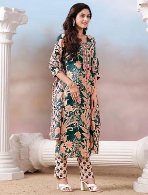 Women Floral Printed Regular Kurta with Trousers & With Dupatta 4