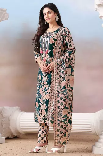 Women Floral Printed Regular Kurta with Trousers & With Dupatta