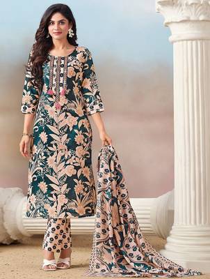Women Floral Printed Regular Kurta with Trousers & With Dupatta 7