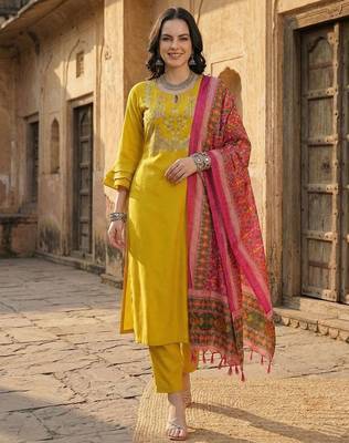 Women Yoke Design Regular Gotta Patti Pure Cotton Kurta with Trousers & With Dupatta 1