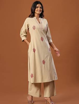 Women Ethnic Motifs Embroidered Regular Thread Work Pure Cotton Kurta with Palazzos 1