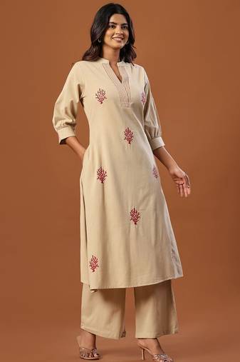 Women Ethnic Motifs Embroidered Regular Thread Work Pure Cotton Kurta with Palazzos