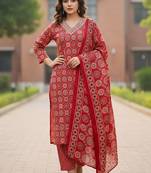 Women Ethnic Motifs Printed Regular Thread Work Pure Cotton Kurta with Trousers & With Dupatta