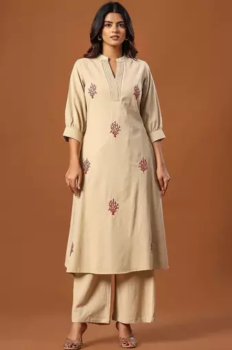 Women Ethnic Motifs Embroidered Regular Thread Work Pure Cotton Kurta with Palazzos
