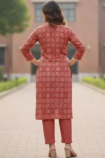 Women Ethnic Motifs Printed Regular Thread Work Pure Cotton Kurta with Trousers & With Dupatta