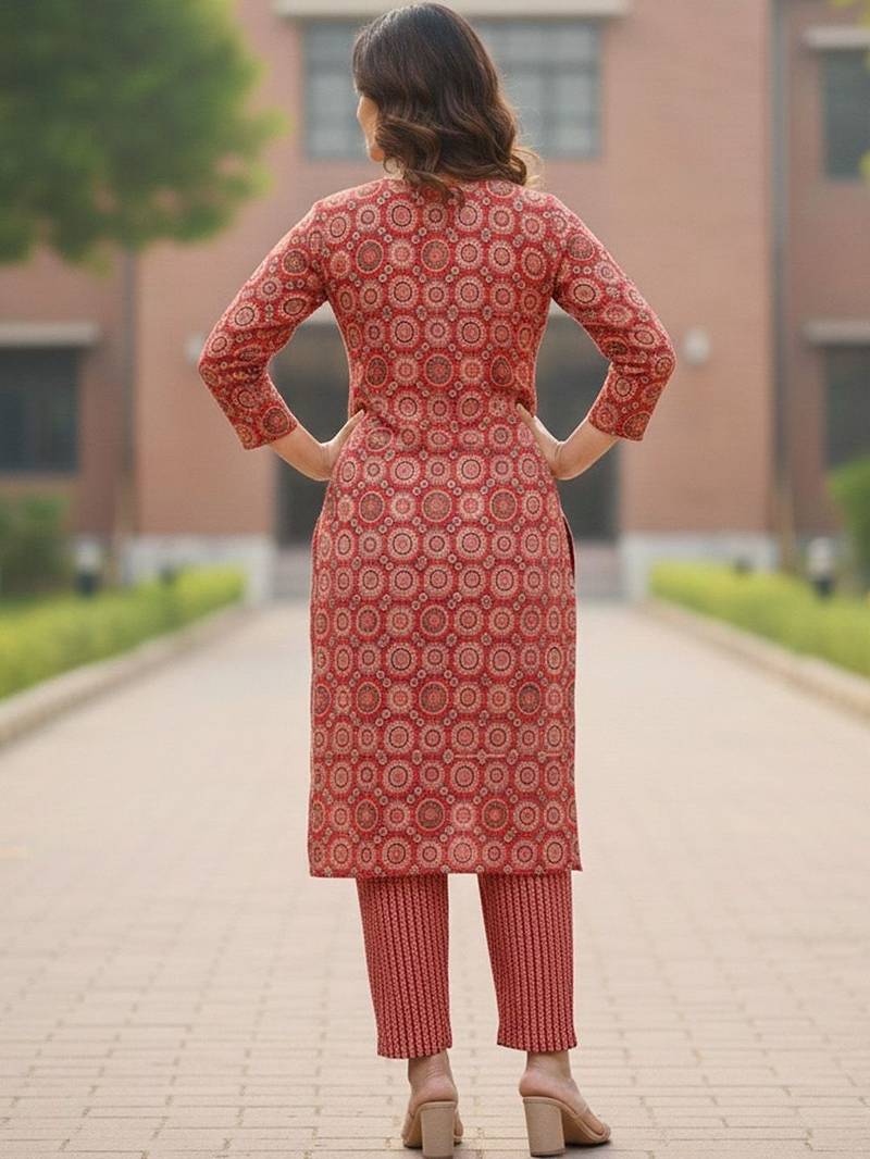 Women Ethnic Motifs Printed Regular Thread Work Pure Cotton Kurta with Trousers & With Dupatta