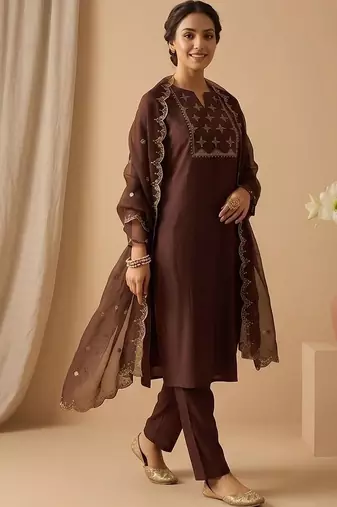 Women Ethnic Motifs Embroidered Regular Thread Work Kurta with Trousers & With Dupatta