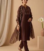 Women Ethnic Motifs Embroidered Regular Thread Work Kurta with Trousers & With Dupatta