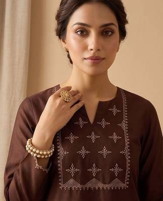 Women Ethnic Motifs Embroidered Regular Thread Work Kurta with Trousers & With Dupatta 2