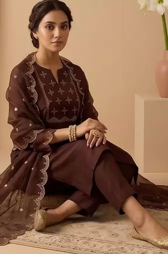 Women Ethnic Motifs Embroidered Regular Thread Work Kurta with Trousers & With Dupatta