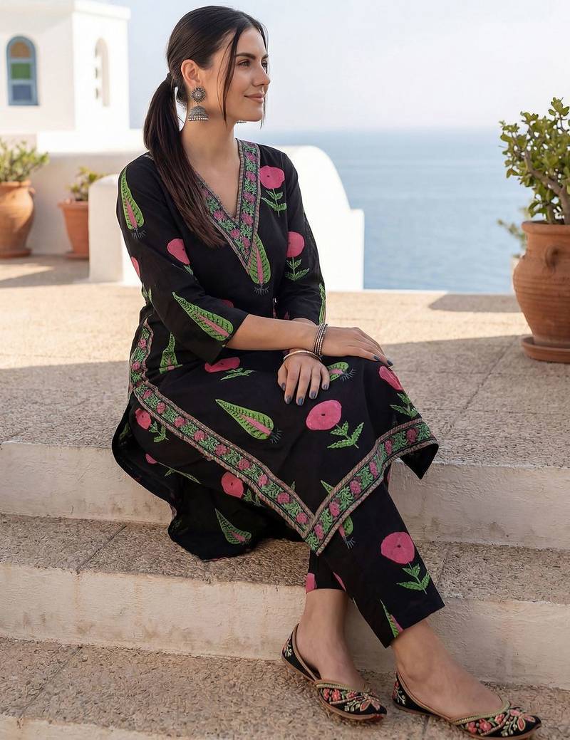 Women Floral Printed Regular Pure Cotton Kurta with Trousers