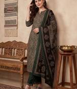 Women Ethnic Motifs Printed Regular Thread Work Pure Cotton Kurta with Trousers & With Dupatta