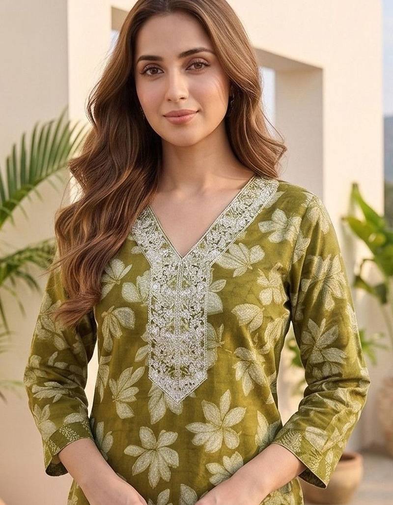 Women Floral Printed Regular Thread Work Kurta with Trousers & With Dupatta