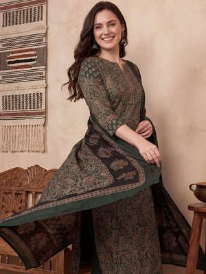Women Ethnic Motifs Printed Regular Thread Work Pure Cotton Kurta with Trousers & With Dupatta 2