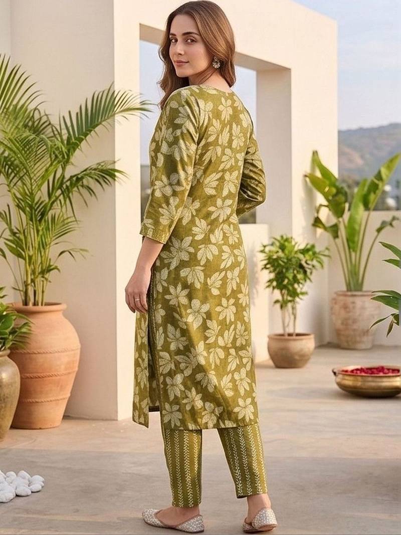 Women Floral Printed Regular Thread Work Kurta with Trousers & With Dupatta