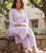 Women Ethnic Motifs Embroidered Regular Chikankari Pure Cotton Kurta with Trousers & With Dupatta